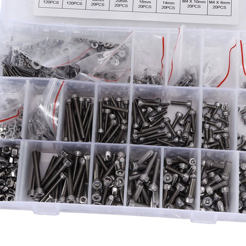 Must-Have M2 M3 M4 Stainless Steel Screw Nut And Washer Kit 1080 Piece Set with assorted screws and nuts in a storage case.