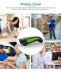 Pocket 1D Barcode Scanner With Bluetooth USB And 2.4G Wireless 3 In 1 Connection for versatile business settings, shown with users.