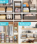 Shelf with stackable closet organizer bins 4 pack for wardrobe and laundry room, foldable drawer shelf storage, sturdy metal clothes containers.