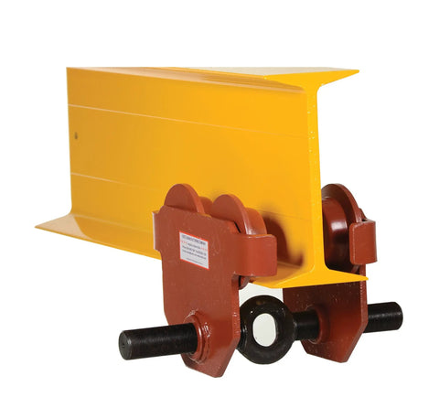 Beefy Steel Push Eye Manual Trolley With 2000 Lb Capacity, Four Sealed-Bearing Rollers For Smooth Glide On S-Type I-Beam Hoists