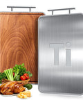 Two In One Titanium And Ebony Wood Cutting Board With Handle And Juice Groove, Double Sided Chopping Board For Meat And Charcuterie