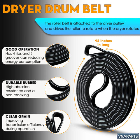 All In One Dryer Repair Kit With Drum Rollers Idler Pulley And Belt For Whirlpool Amana Maytag KitchenAid Dryers belt close-up