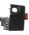 Side view of DPST Pressure Switch For Air Compressors 40 To 175 Psi Diaphragm Actuated Auto Off Four Port One Quarter Inch FNPT.