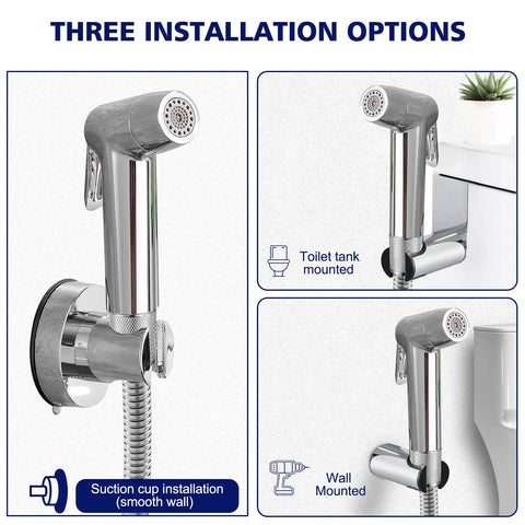 Handheld Toilet Bidet Sprayer With 59 Inch Anti Burst Hose Chrome Finish Flexible Jet Spray installation options