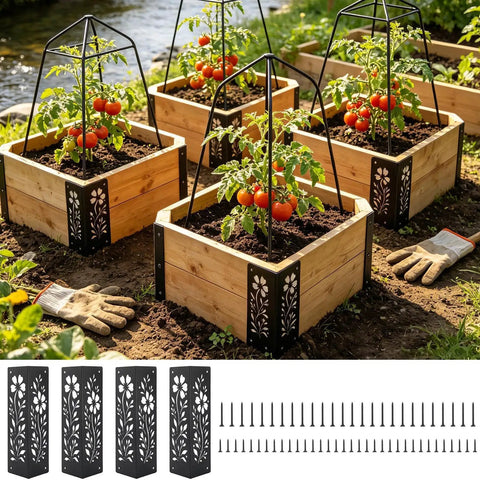 Rust Resistant Metal Corner Brackets Set Of 4 For Raised Garden Beds Built Tough Planter Frame Kit Edging And Support For DIY Outdoor Garden Backyard Vegetable Beds Prevents Tilting And Loose Corners