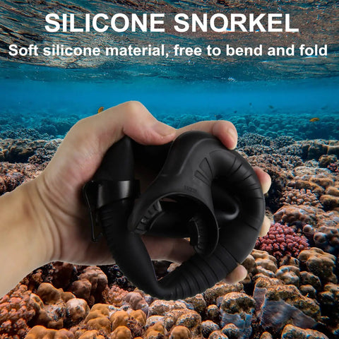 Silicone Snorkel For Diving And Snorkeling With Flexible Foldable Tube Pro Grade For Divers Fishing Underwater Hockey And Scuba Enthusiasts Enlarged Diameter For Smoother Breathing Durable Black Design in hand