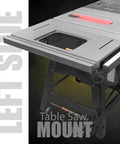 Hella Sturdy Cast Iron Router Table Top Paired With Premium Table Saw Extension Wing Built For Killer Precision And Dead Flat Vibration Free Woodworking Results Measuring Twenty Seven Inches Across, showing left side view of table saw mount.