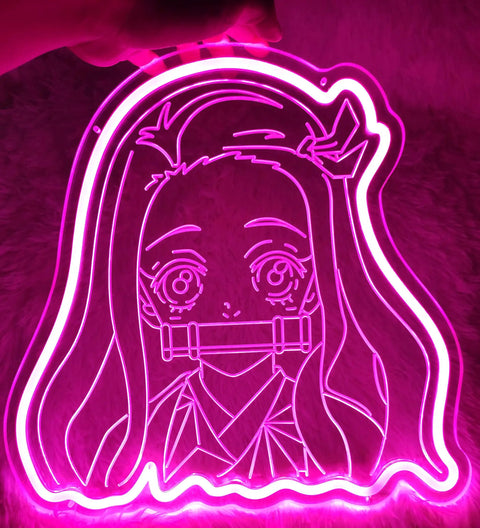 Kamado Nezuko Neon Sign Handmade Anime LED Night Light For Bedroom Wall Decor Pink 12x12 Inches Cute Japanese Style Gift