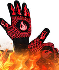 Heat Resistant Grill Gloves With Non Slip Silicone Grip For Oven And Barbecue, 1472 Fahrenheit Safe Cooking Mitts, Red