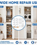 8 Pack Bifold Closet Door Repair Kit DIY Friendly With Metal Pivot Brackets And Spring Pivots For 1-3/8 Inch Wood Folding Doors Includes Screws For Top Or Bottom Replacement And Durable Hardware Reinforcement shown in use for closet, pantry, laundry, and bathroom doors.