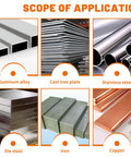 Image showcasing materials for tapping: aluminum alloy, cast iron plate, stainless steel, die steel, iron, copper.