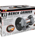 Box packaging of Heavy Duty 8 Inch Bench Grinder With A 0.75 HP Motor, Cast Iron Housing, Ball Bearings, Built To Last, UL Approved