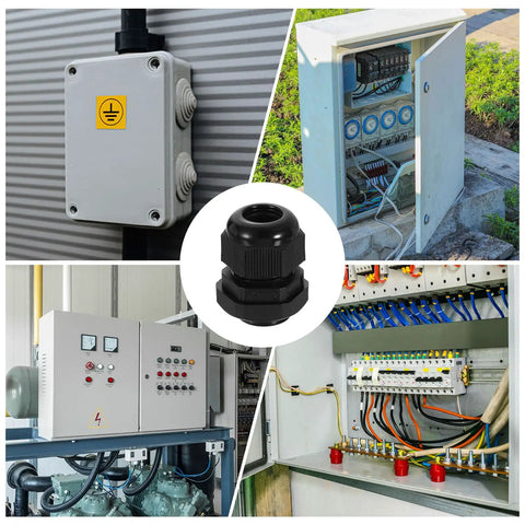 Set Of Three Npt Half Inch Nylon Cable Glands Waterproof Cord Grip Connectors Adjustable Six To Eleven Millimeter Wire Grommets With Gaskets And Locknut For Junction Box Black installed in electrical panel and junction boxes