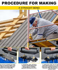 Construction worker using Three Station Edge Roller Bender For Sheet Metal, 0 To 90 Degree Bends, 3 Station Design on roof panel