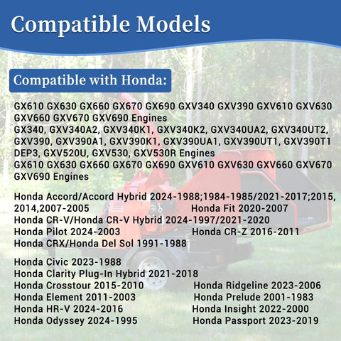 Compatible models for Honda Oil Filter 5 Pack Compatible With Civic CR V Odyssey Accord Pilot And GX Series Engines.