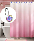 Dope Diamond Crystal Shower Curtain Hooks With Glide Balls Rainbow Color Rustproof Metal Mermaid Rings For Girls 12 Pack Easy Gliding Hardware That Prevents Snags shown holding pink shower curtain.
