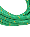 Close-up of green 5M Silicone Rubber Steam Hose For Ironing And Dryers Heavy Duty High Temp Steam Tubing with yellow stripes.