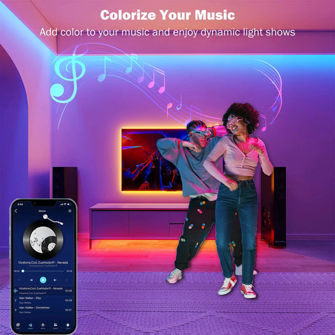 Leeleberd LED strip lights, 100 ft (2 rolls of 50 ft), RGB color-changing with Bluetooth/app control