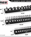 Magnetic Socket Organizer Set For Metric And SAE Drives With Quarter Inch And Three Eighths Inch And Half Inch Holders