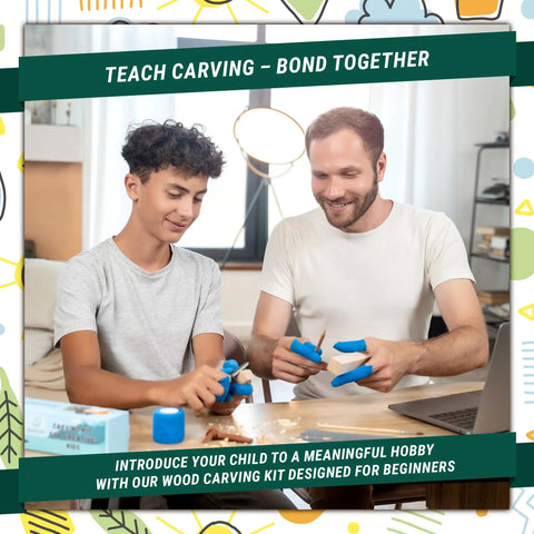 Two people using Wood Carving Kit For Kids And Beginners, Easy Starter Whittling Set With Basswood, Carving Tools