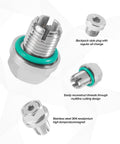 Premium Universal Engine Oil Drain Plug Kit made from Durable 304 Stainless Steel That Seals Like A Dream Includes Wrench And O-Ring For Easy Install On Cars SUVs Sedans Trucks And Rvs Without Breaking The Bank, threaded plug with O-ring