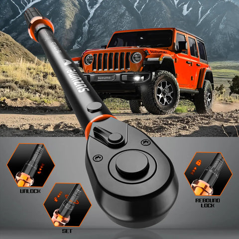 SUV off-road with Six Piece Torque Wrench Set With One Half Inch Drive, Three Eighths Inch Drive, And One Quarter Inch Drive, Click Type Wrenches