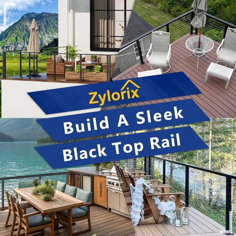 Rock Solid 12 Foot Aluminum Deck Railing Handrail In Matte Black With Rust Proof Powder Coating for stylish lake home porches.