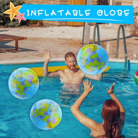 Adults playing with 12 Pack 16 Inch Inflatable World Globe Ball For Kids And Adults Cool Beach Pool Party Fun Bags Classroom Learning Geography