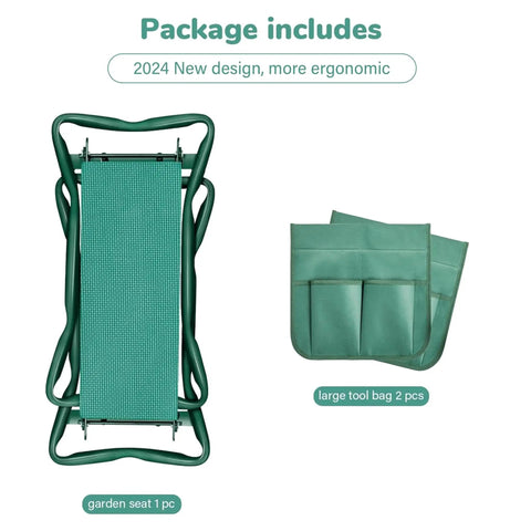 Top view of Garden Kneeler And Seat With Soft EVA Foam Pad And Heavy Duty Steel Frame Holds Up To 330 Lbs, with tool pouches included.