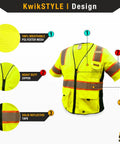 Built Darn Tough Hella Breathable Class 3 High Visibility Safety Vest With Bright Reflective Tape And Kickass Organization Pockets For Men Construction Surveyors Yellow Large Sizes shown with breathable mesh, heavy duty zipper, and reflective tape.