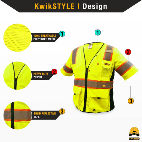 Built Darn Tough Hella Breathable Class 3 High Visibility Safety Vest With Bright Reflective Tape And Kickass Organization Pockets For Men Construction Surveyors Yellow Large Sizes shown with breathable mesh, heavy duty zipper, and reflective tape.