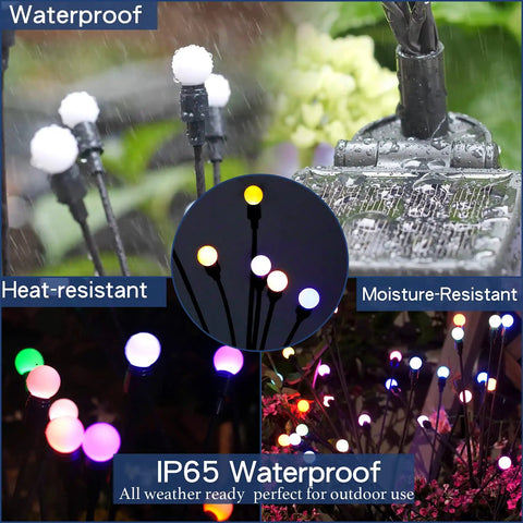 Image showing IP65 waterproof Solar Starburst Garden Lights Set Of 4 That Sway With The Breeze Color Changing RGB Outdoor Decor.