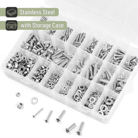 Stainless Steel Fastener Kit With 810 Pieces Nuts Bolts And Washers For DIY Projects in storage case
