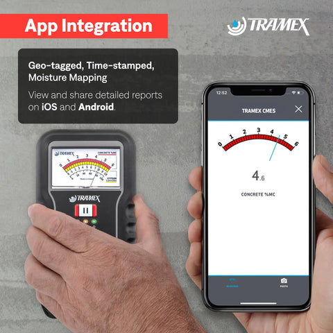 Concrete Moisture Encounter CME5 Meter For Quick Non Destructive No Guesswork Reading Of Moisture Content In Concrete Floors Slabs And Screeds ASTM F2659 Compliant Accurate Gravimetric Baseline Testing app screen
