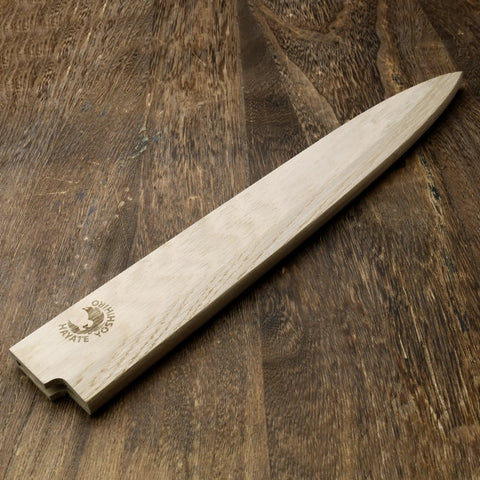 Premium Magnetic Oak Saya Cover For Yanagi Knives on wooden surface