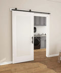 36x84 Reeded White Primed Sliding Barn Door With Matte Black 6ft Hardware Kit Built Tough For Closets And Living Spaces installed