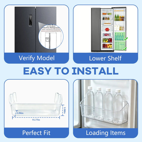 Two Pack Refrigerator Door Bin Shelves For Side By Side Models Fits Frigidaire Electrolux, clear design, easy install guide