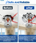 Slick Chrome Six Pack Fire Sprinkler Trim Rings For Ceilings Built Tough showing before and after installation for gap sealing.