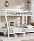 Heavy Duty Twin Over Full Metal Bunk Bed With Dual Ladders Rock Solid Steel Construction White Finish in cozy bedroom setting.
