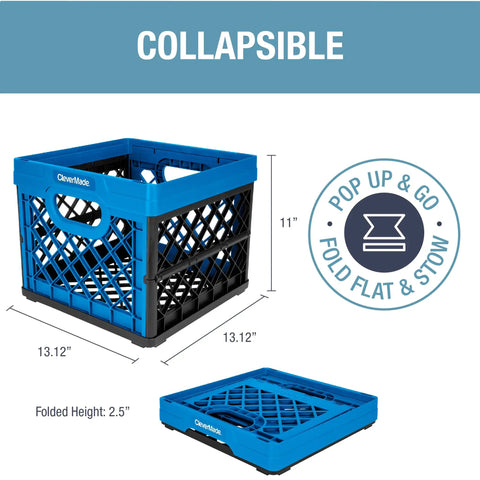 Neptune Blue Collapsible Milk Crate 3 Pack 25L Each 6 Gallon Heavy Duty Stackable Storage Bins That Hold 50 Lbs Per Bin