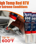 Go-To High Temp Red RTV Silicone Sealant For Engine Exhaust Metal Glass Wood Plastic 600F Heat Resistant Gasket Maker Adhesive Caulk For Automotive Marine And Home Use being applied to engine part