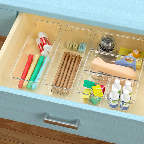Slick Clear Drawer Organizer Set Of Six With Premium Transparent Acrylic Bins For Bathroom Desk Junk Drawer And Vanity Countertops Helps Your Daily Gear Stay Sorted Like A Champ