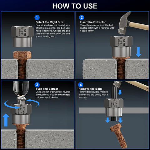 How to use the 16 Piece Chrome Moly Steel Bolt Extractor Socket Set To Bust Loose Stubborn Rusted And Stripped Nuts guide.