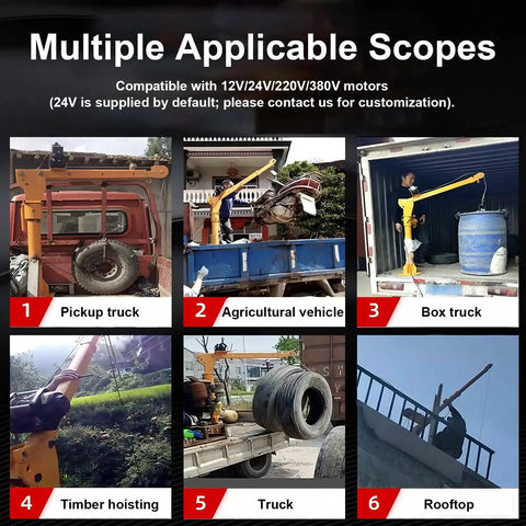 Heavy Duty Electric Pickup Truck Bed Crane With 3500lb Winch And 12V Steel Jib Hoist 360 Degree Swivel Boom on pickup truck.