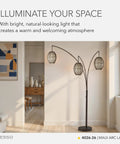 Maui Arc Floor Lamp With Three Movable Shades And Adjustable Height in living room corner, antique bronze finish