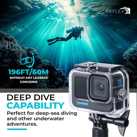 Underwater Dive Housing For GoPro Hero 9 10 11 12 13 Up To 60M Depth Waterproof Case Dope With Anti Fog Clear View "Deep Dive Capability"