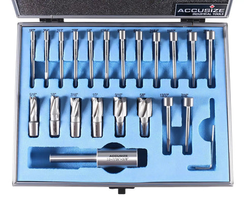 Pro Grade HSS Interchangeable Pilot And Counterbore Set 21-Piece With Case, Quick-Swap Pilot Kit With 14 Bits And 6 Counterbores, 3/8 Shank Holder, Size Range 0.187 To 0.229 And 5/16 To 5/8