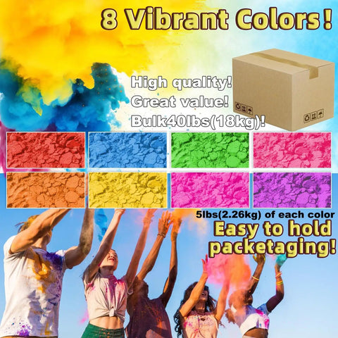 Bulk Holi Color Powder 40 Pound Kit In 8 Pack 5 Pound Each For Color Runs Smoke Powder Chalk Gender Reveal Fun Run Color Wars.