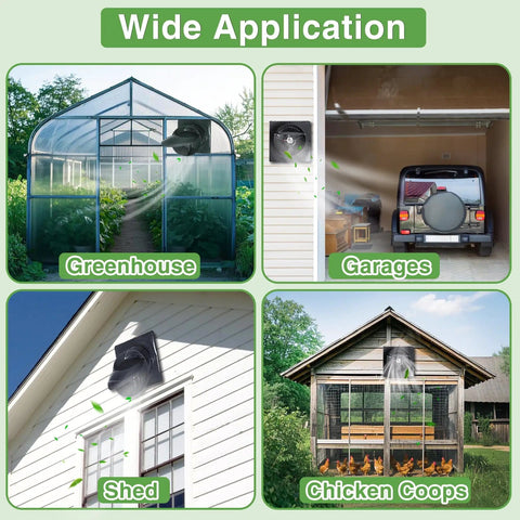 High Speed Solar Powered Exhaust Fan With 8-Inch Vent For Sheds, Chicken Coops, Greenhouses And Dog Houses in various applications