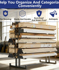 Rock Solid Double Sided Lumber And Pipe Storage Rack With Reinforced Cross Bracing Holding Two Thousand Pounds for organized wood and pipe storage.